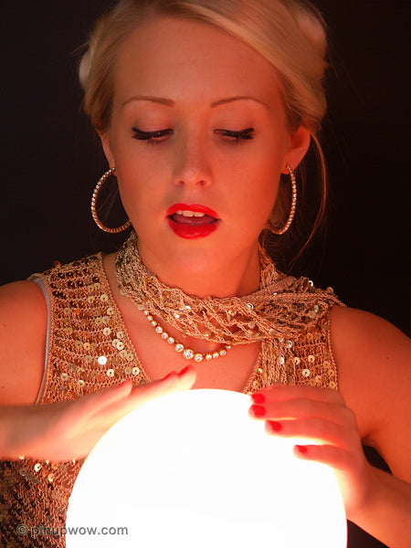 Pretty Pin-Up Lucy-Anne Brooks can’t help looking into the future, especially when the sights she sees are so very naughty. But her crystal ball never lies, and what it tells her to do, she must obey.&nbsp; Why not join her in her private parlour and witness all the sexy treats the future has to offer you?